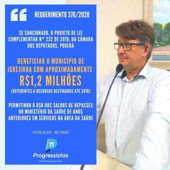 Vereador Neimar solicita que Projeto de Lei Federal seja sancionado pelo Presidente.